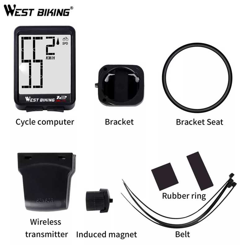 Велокомпьютер West Biking 12 программ, черный фотография 4