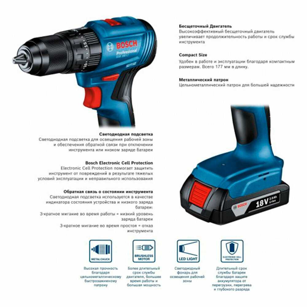 Аккумуляторная ударная дрель-шуруповерт Bosch GSB 185-LI (06019K3100) фотография 11