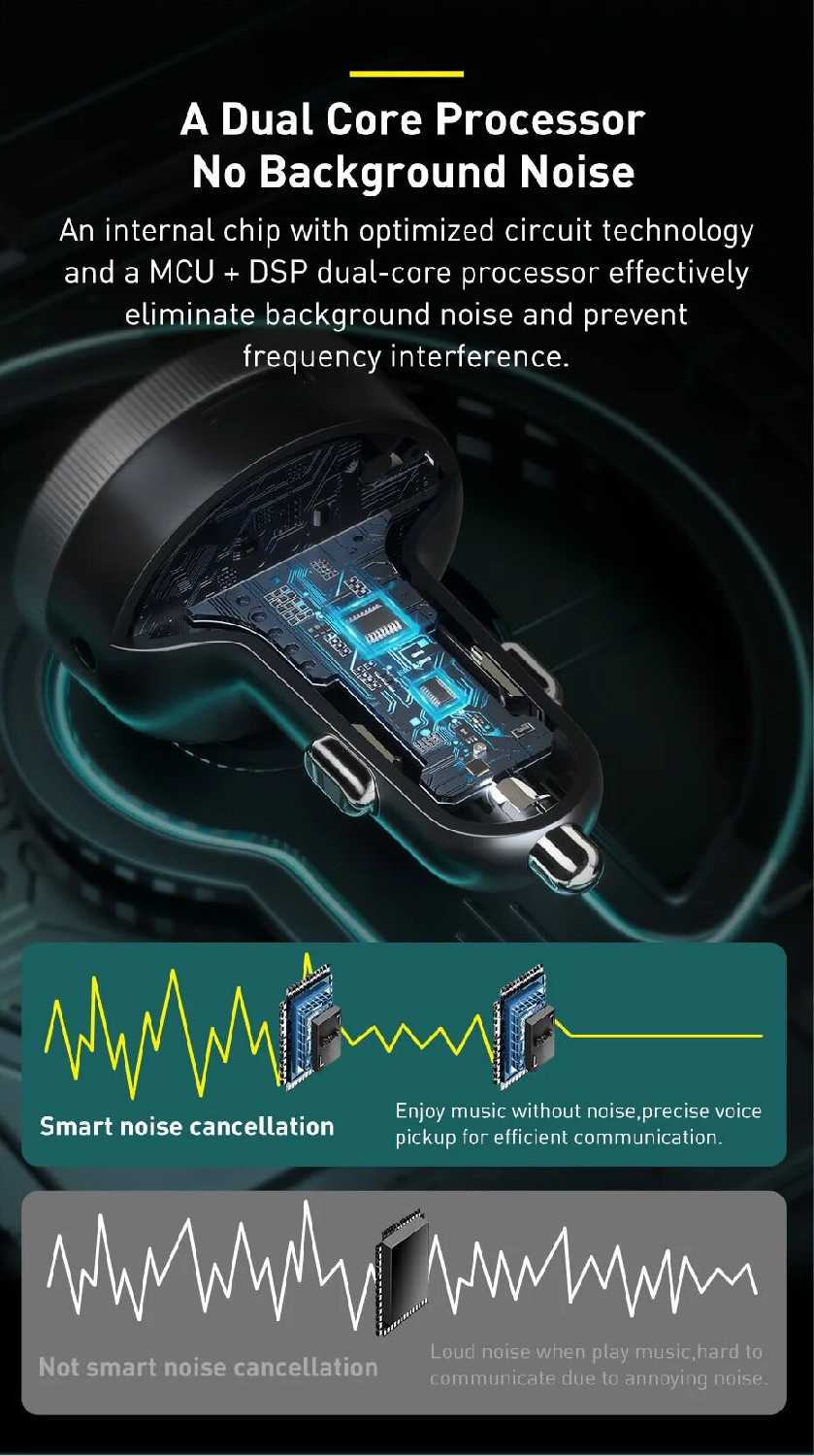 FM-трансмиттер Baseus FM-трансмиттер с поддержкой Bluetooth 5,0 и 2 USB-портами (Black Low Noise) фотография 16