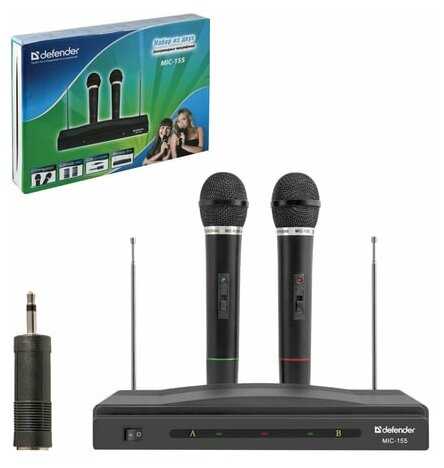 Микрофоны DEFENDER MIC-155, набор, беспроводные, радио 87-92 МГц, радиус действия 30 м (64155) фотография 3
