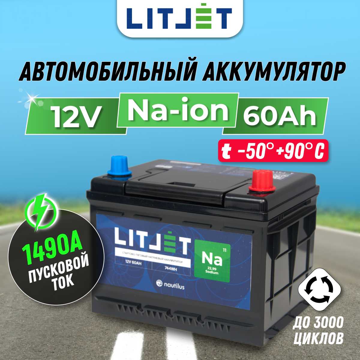 Автомобильный аккумулятор LITJET 12V 60Ah (744Wh 1490CCA)