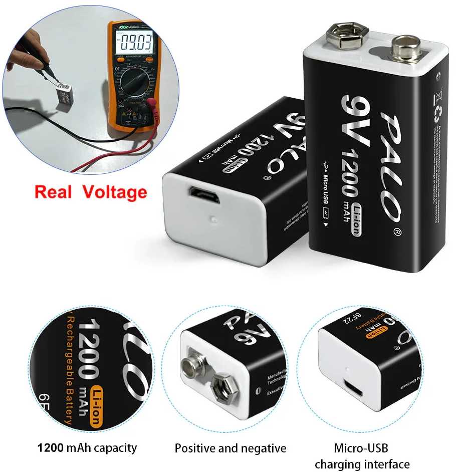 Аккумуляторная батарейка Крона 6F22 9V 1200 mAh, с зарядкой USB, 1 шт. фотография 19