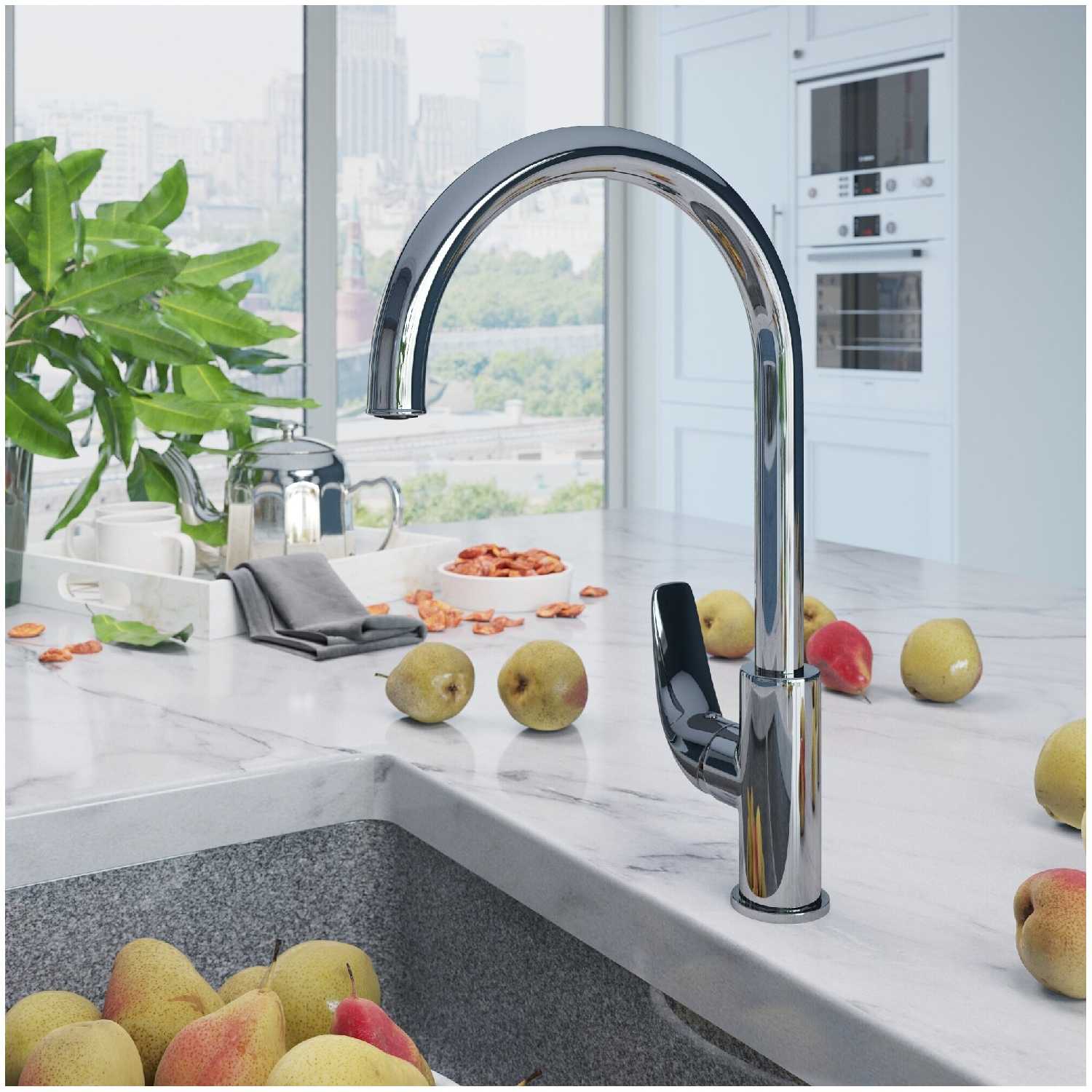 Смеситель для кухни AVRORA Glade AV3021 с высоким поворотным изливом фотография 2