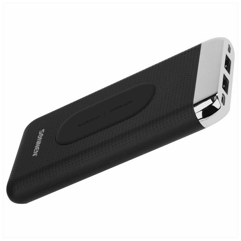 Аккумулятор внешний 8000mAh SONNEN POWERBANK K802 беспроводная зарядка, 2USB, литий-полимер, 263030 фотография 8