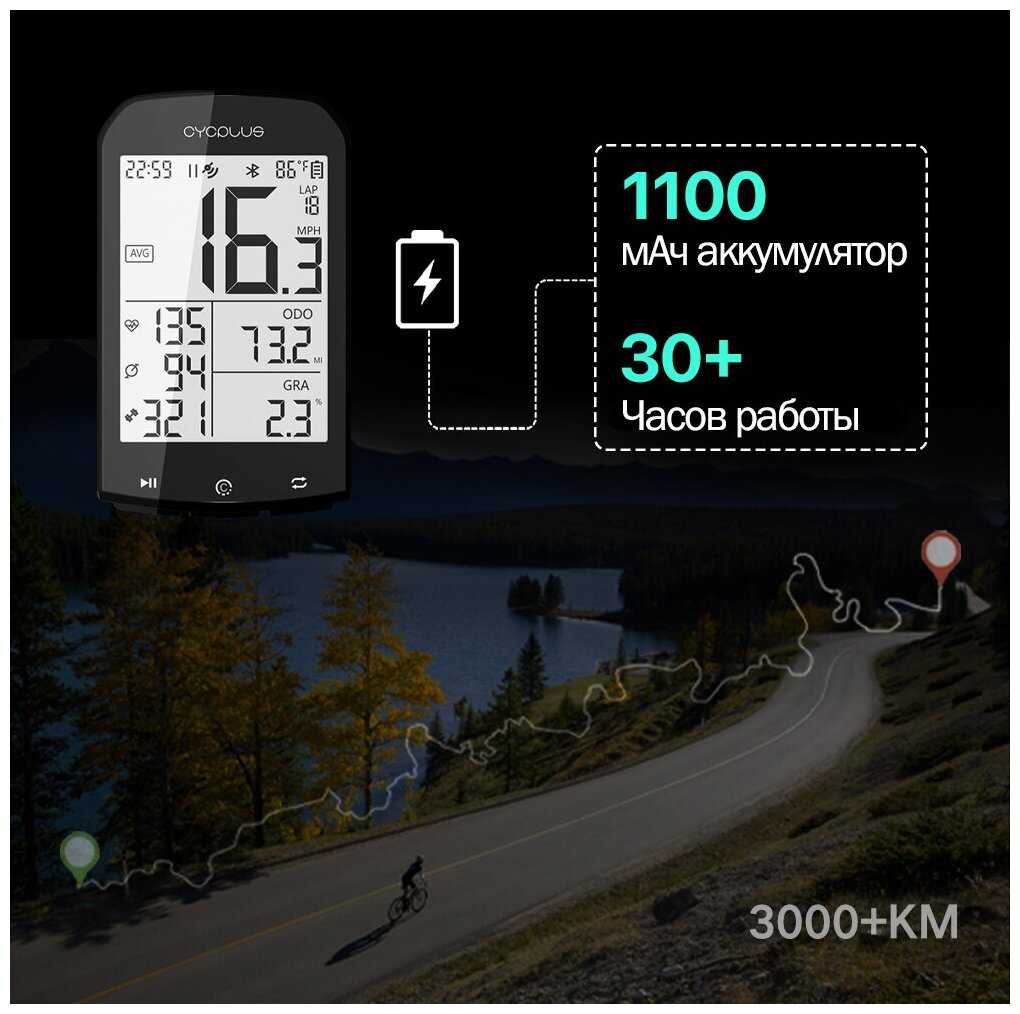 Беспроводной GPS велокомпьютер Cycplus М1, 16 функций (совместим с датчиками: скорости, каденса, мощности, пульса) фотография 5