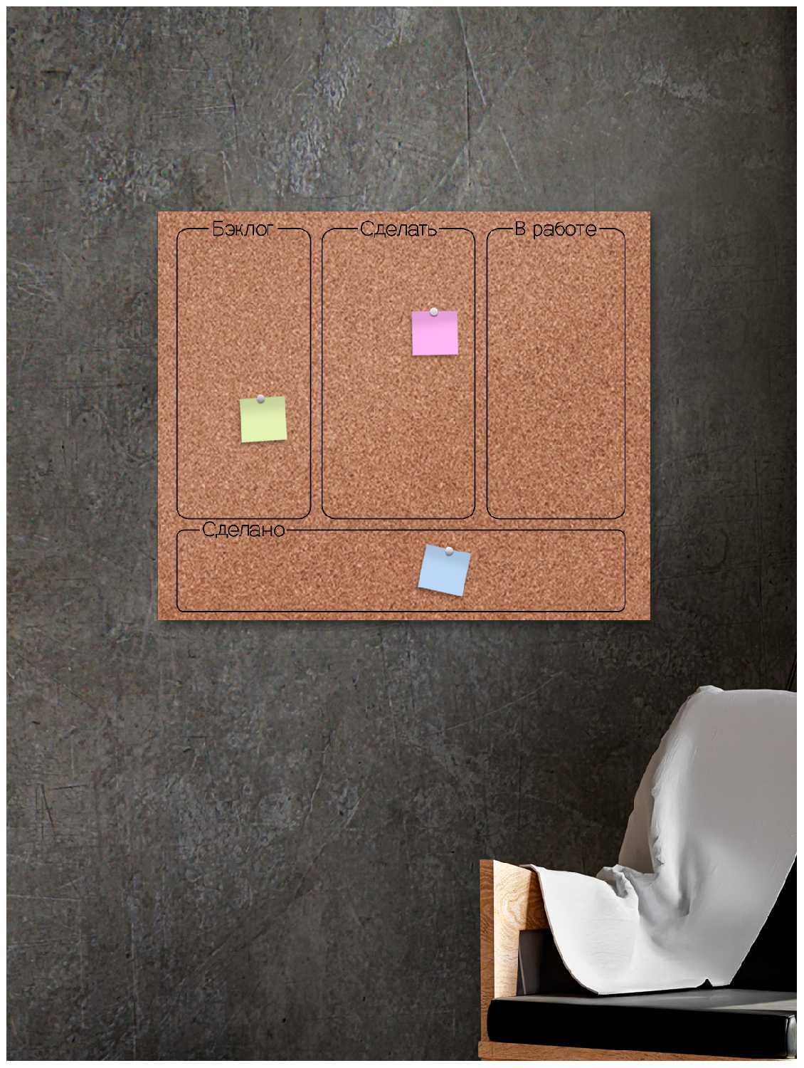 Пробковая доска Канбан для заметок 56х48см Doski4you доска для записей планер на месяц