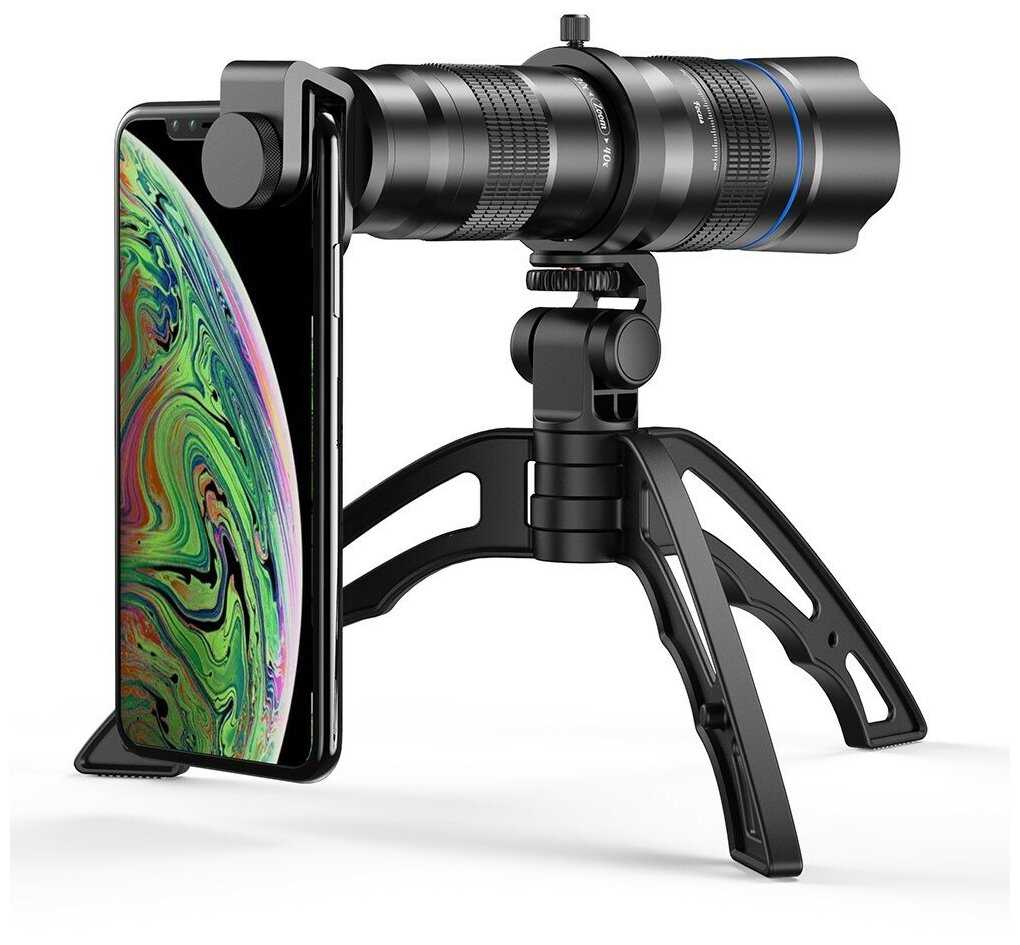 Портативный монокулярный телескоп для смартфонов APEXEL 20-40X Zoom Monocular со штативом, черный фотография 5