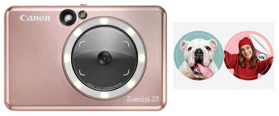 Камера и принтер моментальной печати Canon Zoemini S2, розовое золото фотография 3