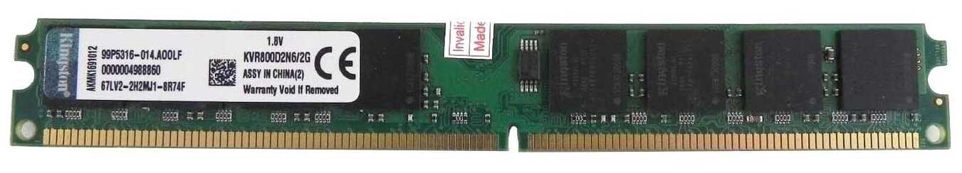 Оперативная память Kingston ValueRAM 2 ГБ DDR2 800 МГц DIMM CL6 KVR800D2N6/2G фотография 1