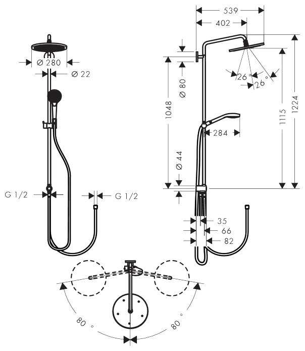 Душевая стойка hansgrohe Croma Select 280 Air 1jet Showerpipe Reno EcoSmart 26793000, хром фотография 1