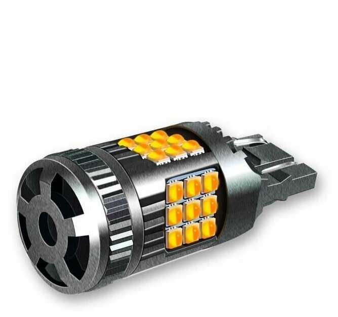 Светодиодная автомобильная лампа DLED W21W [T20 W3x16q SMD 3030 21W c обманкой V2] фотография 8