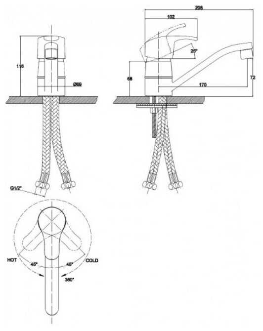 Смеситель для раковины (умывальника) KAISER Leon 19310, рычажный фотография 2