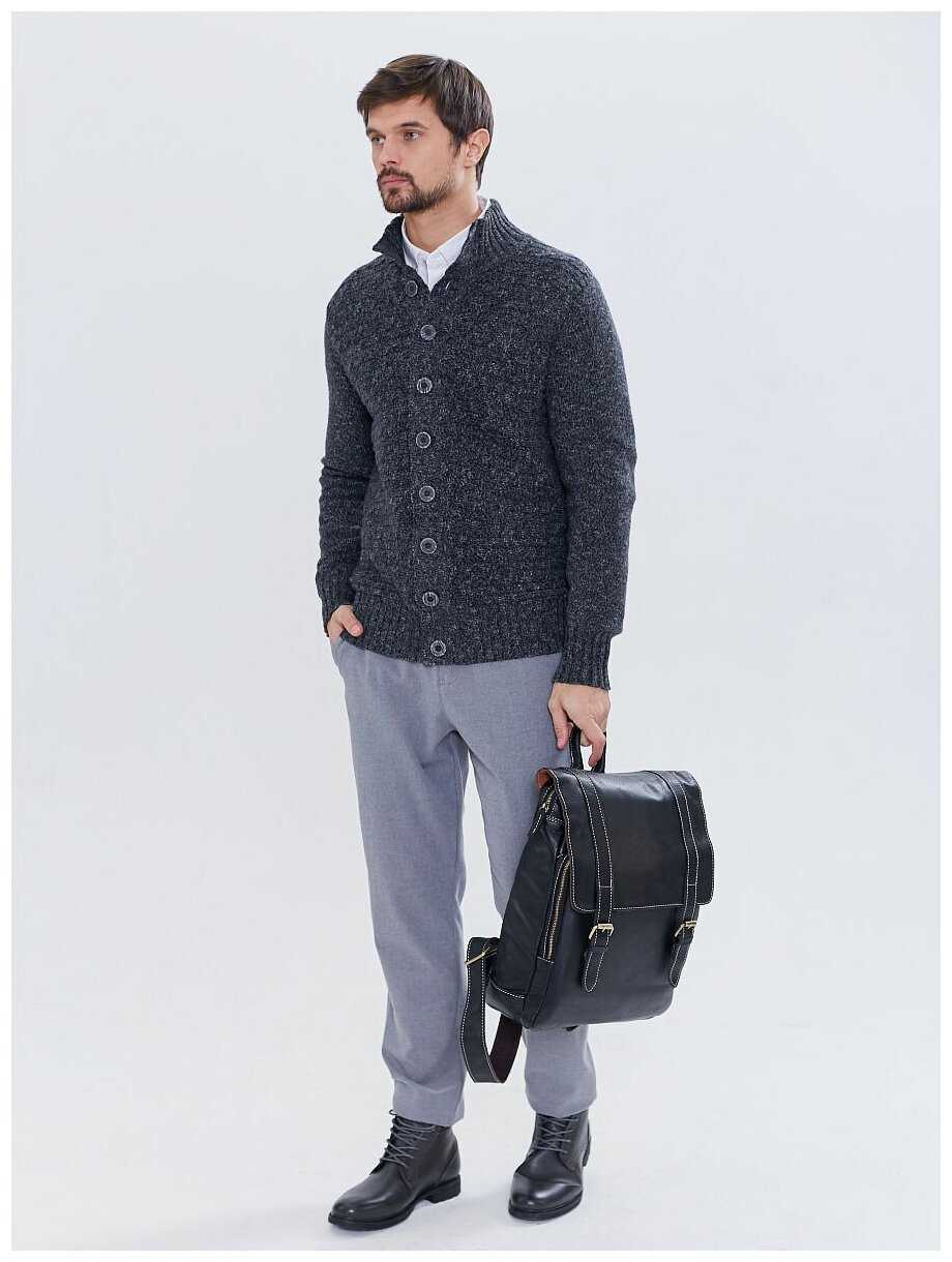 Рюкзак кожаный мужской городской для ноутбука Capsa с 3 наружными карманами и клапаном фотография 8