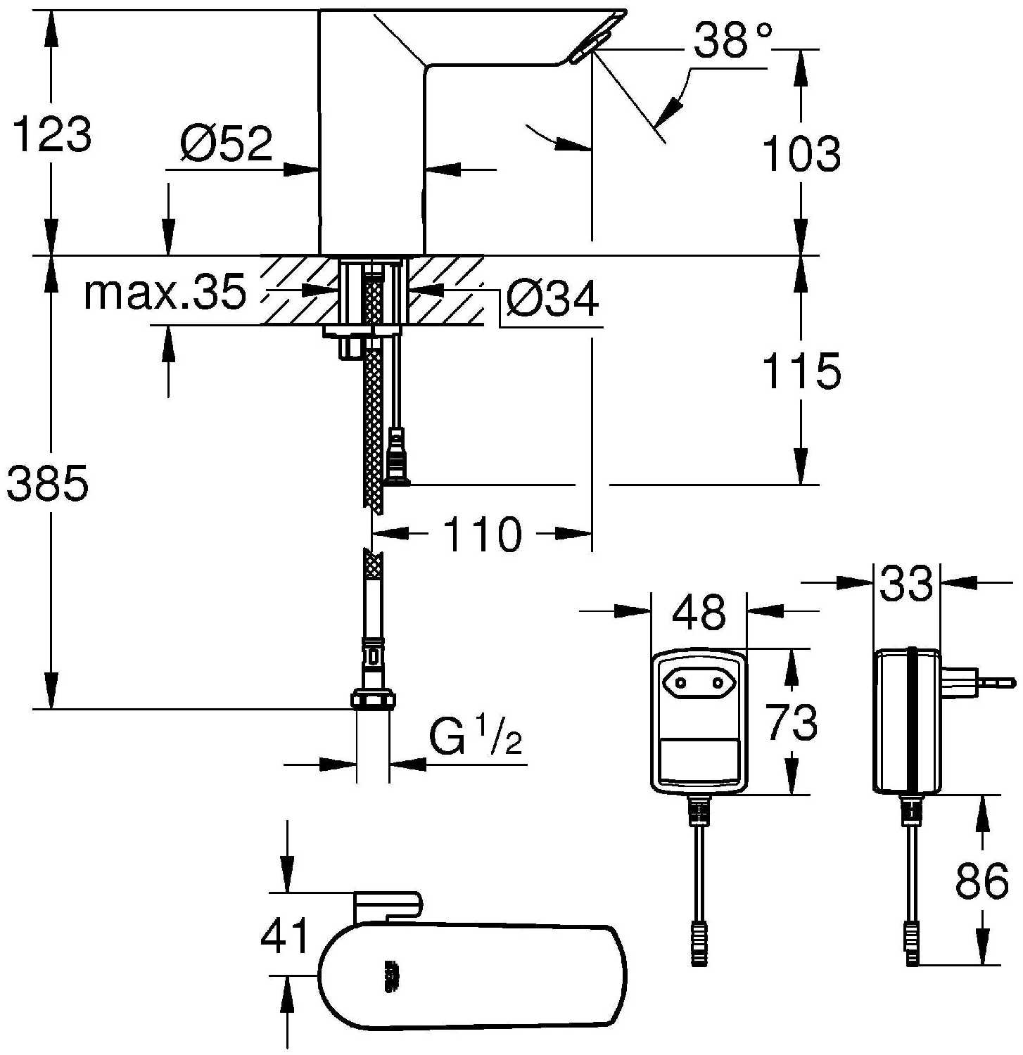 Смеситель для раковины (умывальника) Grohe Bau Cosmopolitan E 36453000, рычажный фотография 1