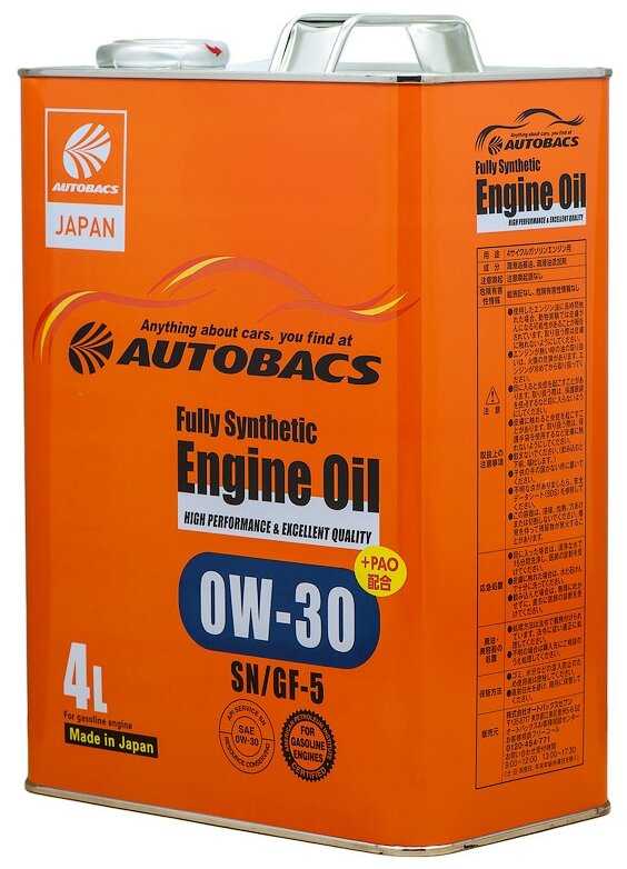 Синтетическое моторное масло Autobacs Fully Synthetic 0W-30 SN/GF-5 фотография 1