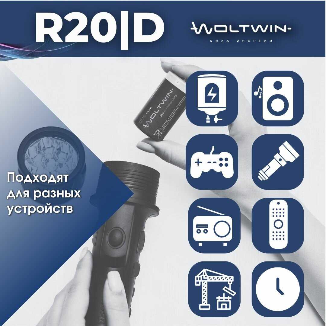 Батарейка солевая Woltwin carbon zinc R14 (R14) фотография 5