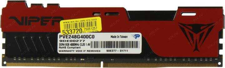 Оперативная память Patriot Memory VIPER ELITE II 8 ГБ DDR4 DIMM CL20 (PVE248G400C0) фотография 17