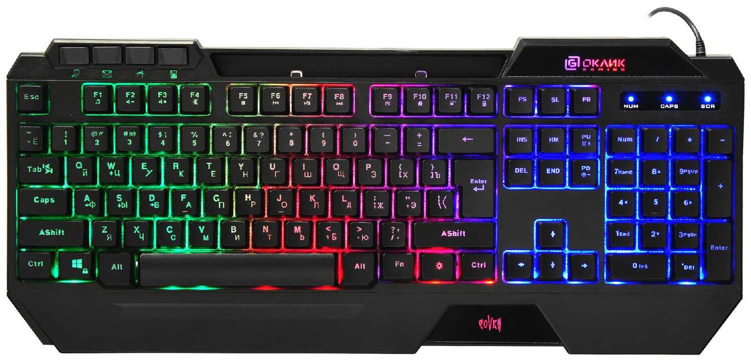 Клавиатура с подсветкой для компьюетра, клавиатура проводная мембранная RGB, оклик