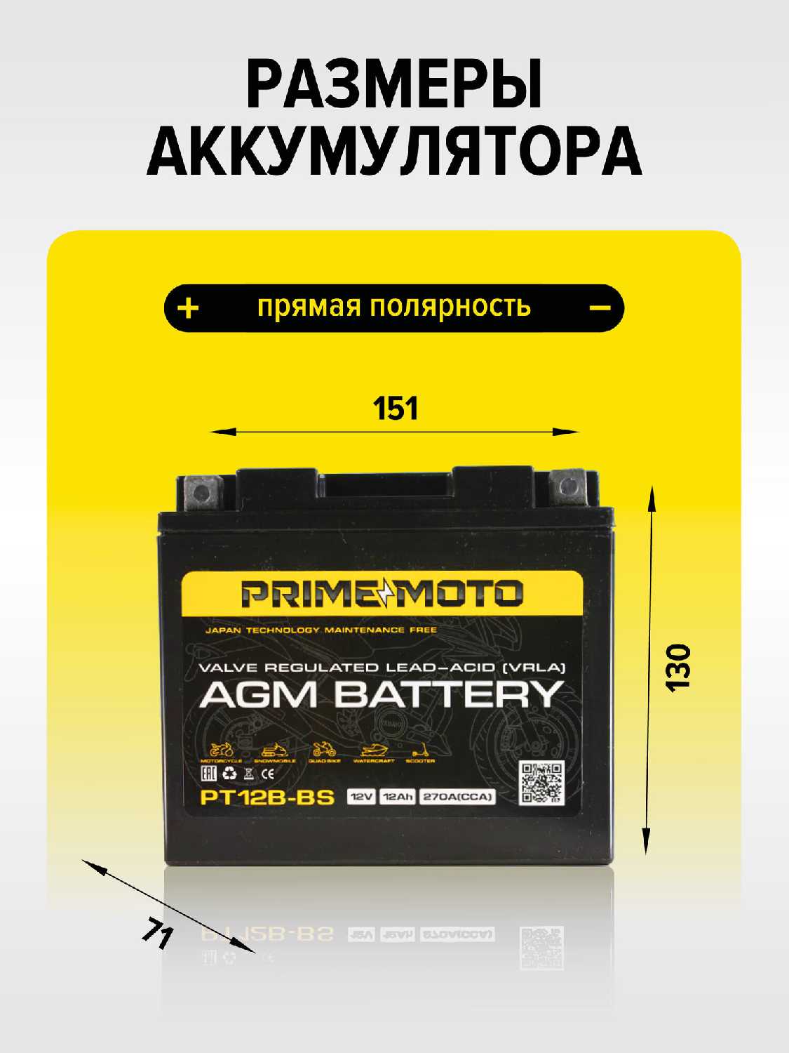 Мото Аккумулятор PRIME MOTO (СТ1216.1, YTX16-BS) фотография 1
