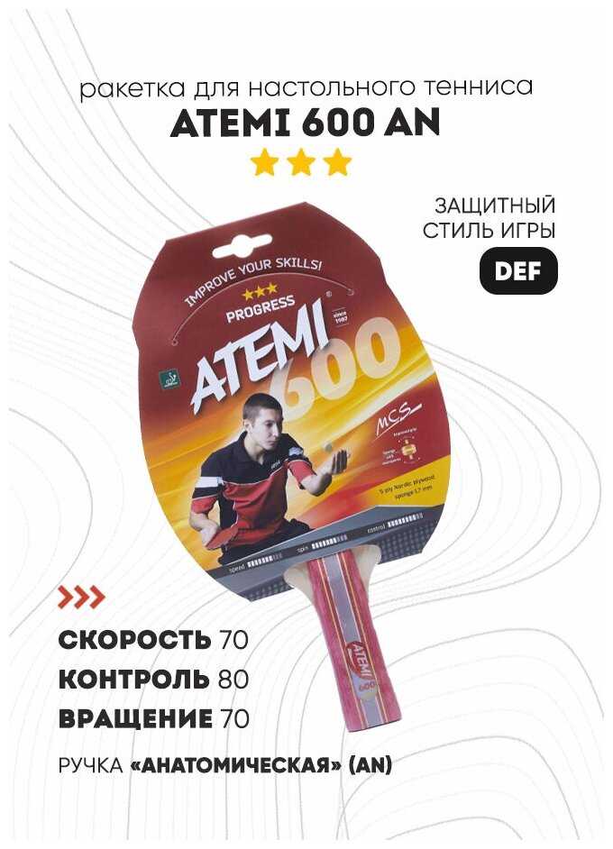 Ракетки для настольного тенниса ATEMI 600 AN фотография 6