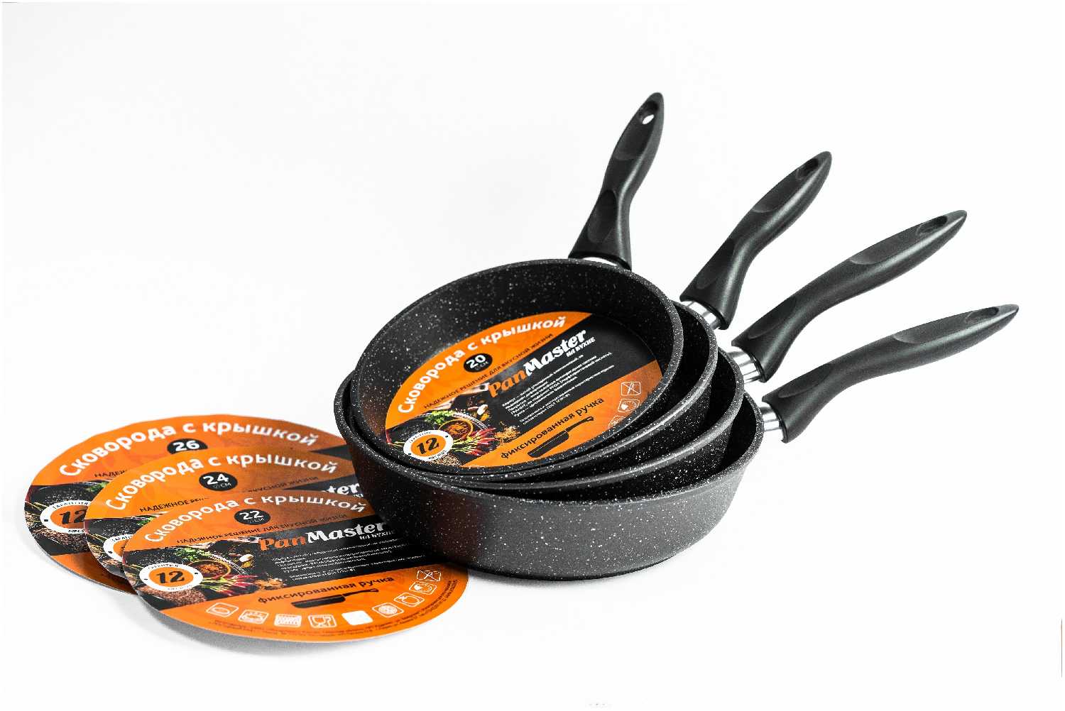 Сковорода 28 см глубокая, индукционная, литой алюминий PanMaster с фиксированной ручкой фотография 3