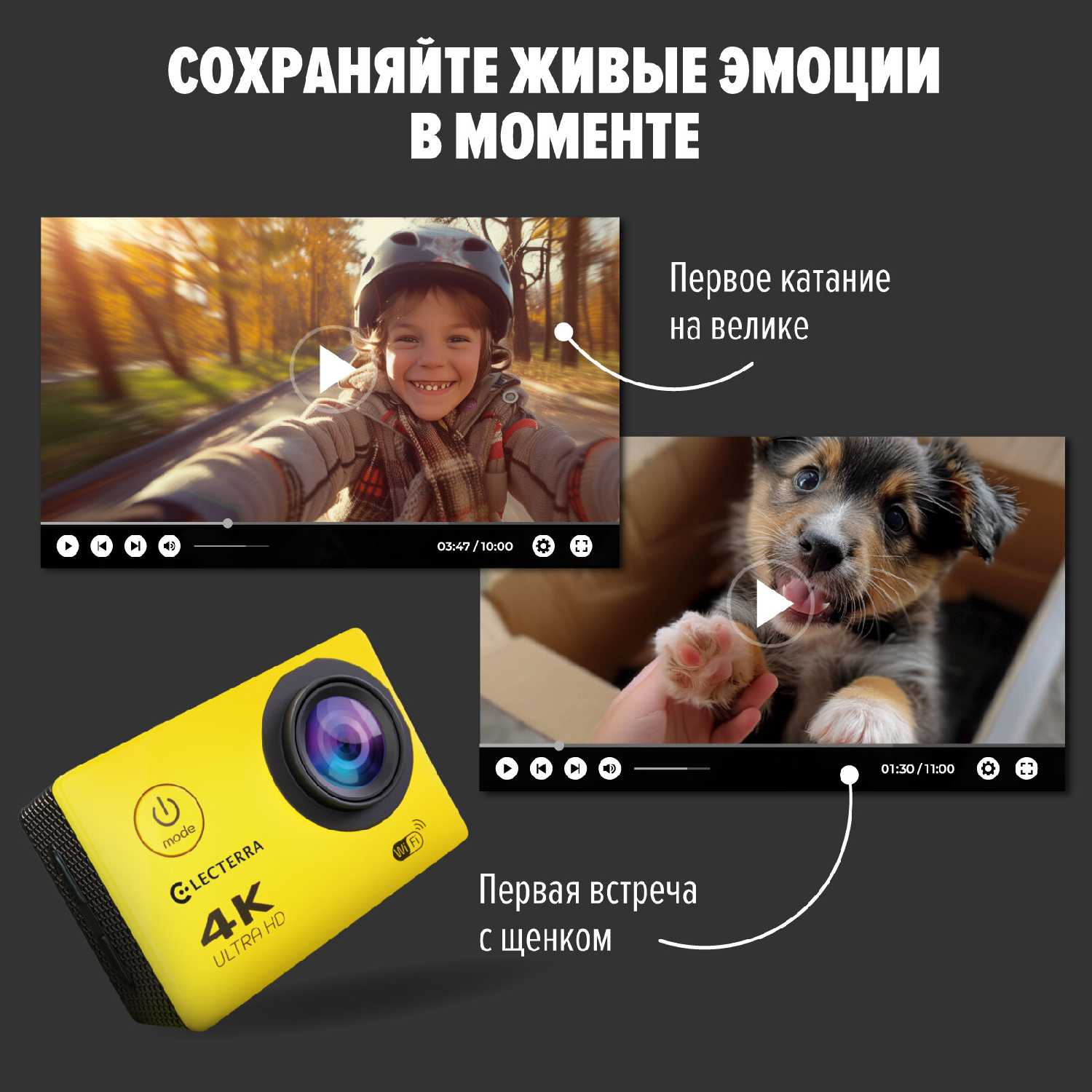 Экшен камера Electerra 4К UHD фотография 2