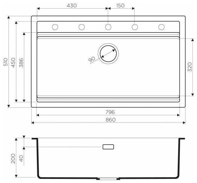 Врезная кухонная мойка OMOIKIRI Kitagawa 86-LB, 51х86см, керамика фотография 3