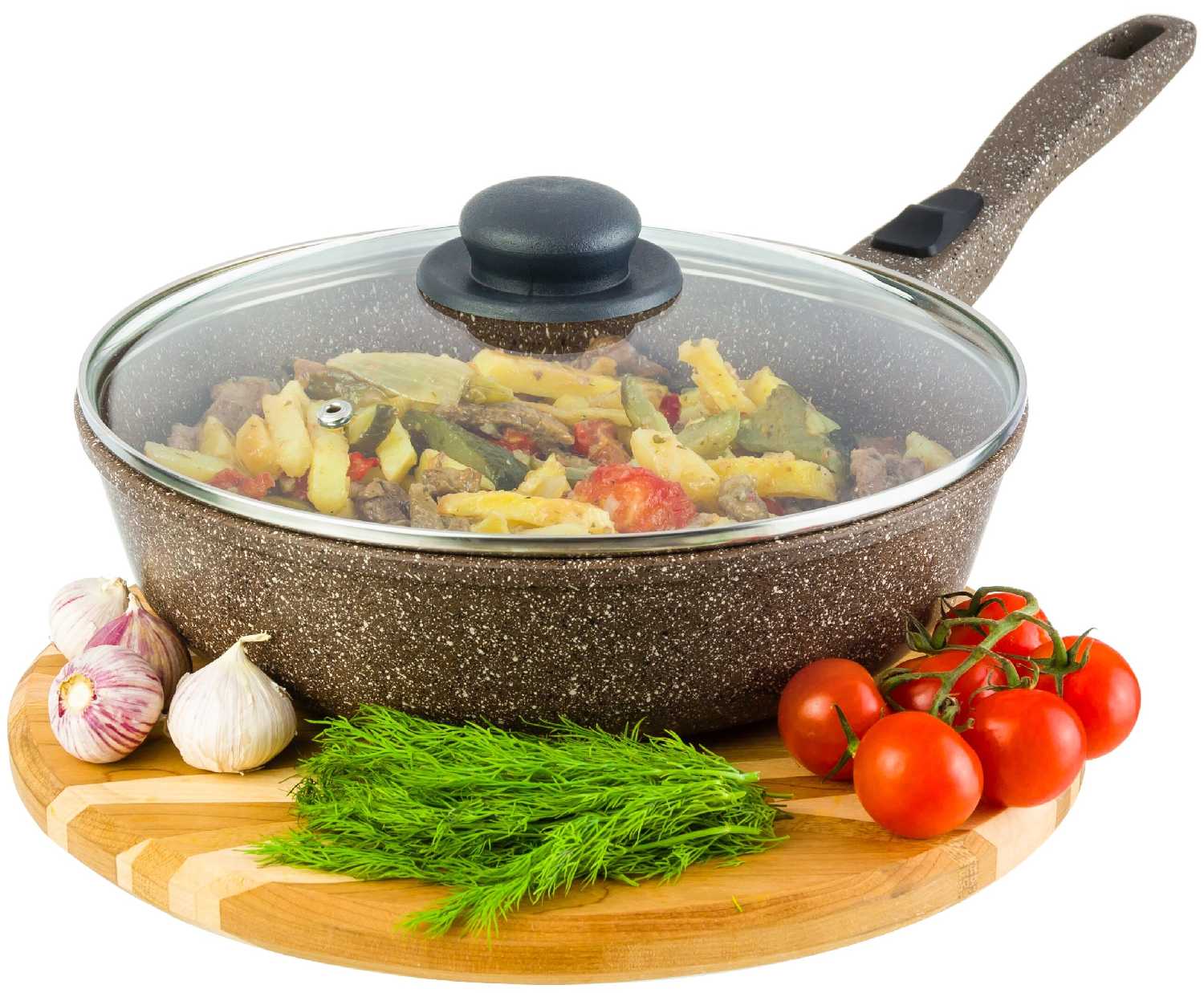 Сковорода глубокая 26 см Elan Gallery гармония вкуса Коричневый опал с крышкой D26, съёмная ручка