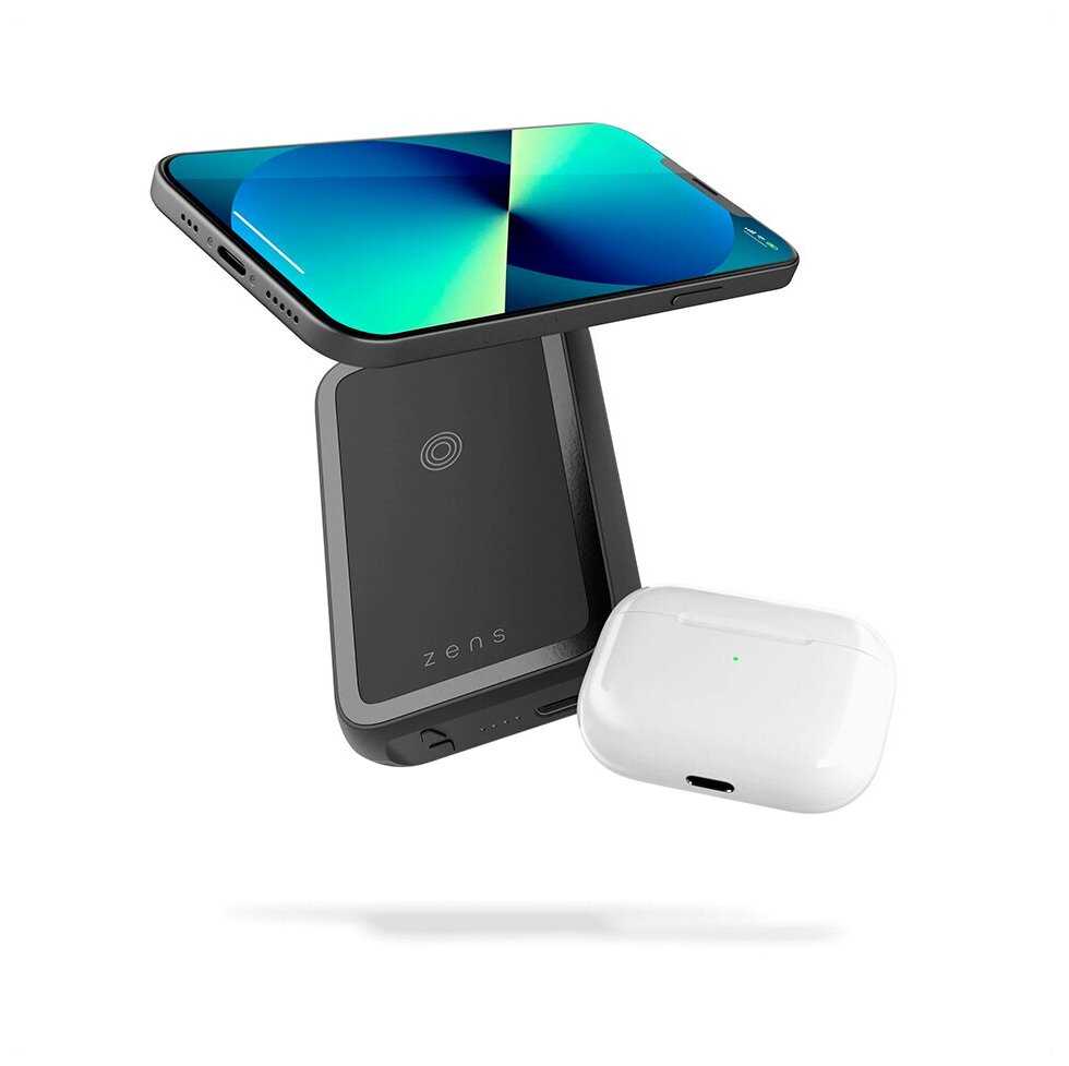 Внешний аккумулятор ZENS Magnetic Dual Wireless Powerbank 4000mAh со встроенной подставкой чёрный (ZEPP03M) фотография 1