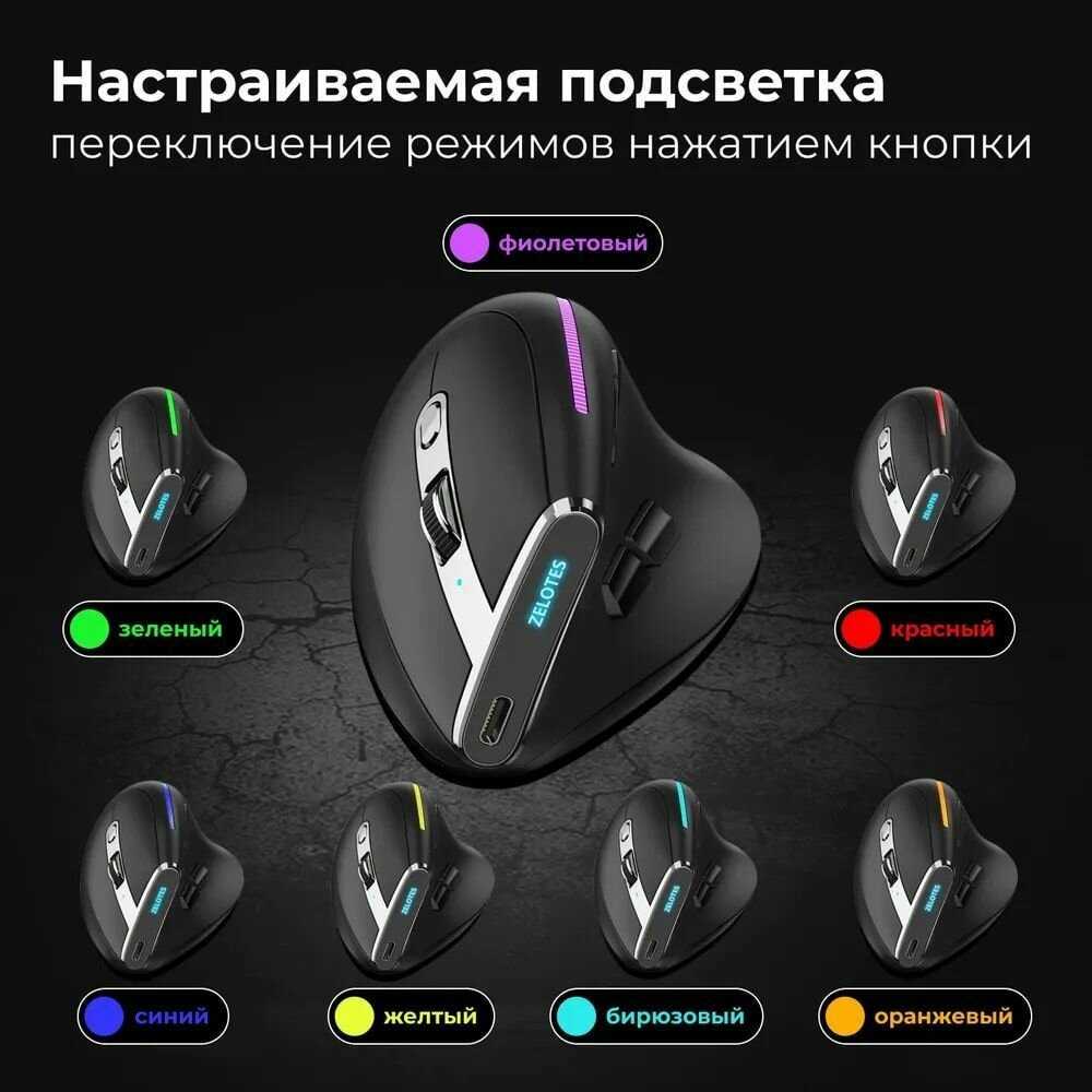Мышь вертикальная беспроводная ZELOTES F-26C фотография 30
