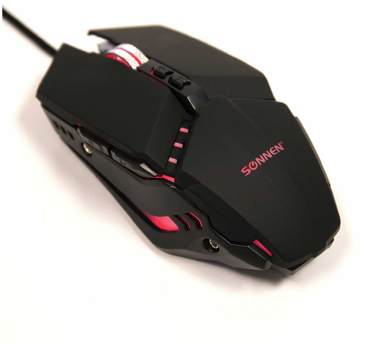 Мышь / мышка проводная компьютерная для компьютера и ноутбука игровая Sonnen Z5, металл/пластик,7 кнопок,800-3200 dpi, LED-подсветка, черная фотография 8