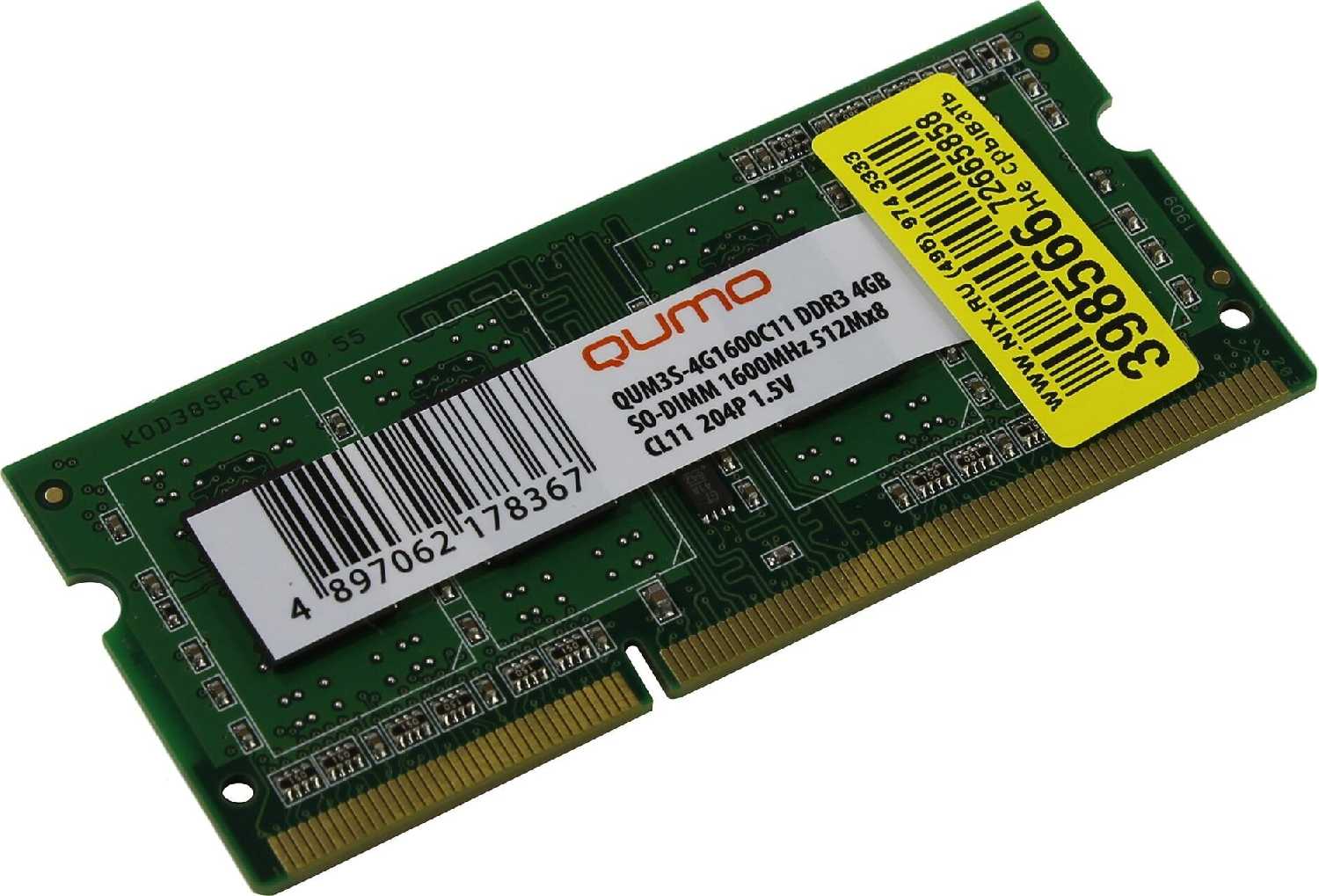 Оперативная память Qumo 4 ГБ DDR3L SODIMM (QUM3S-4G1600C11L) фотография 1