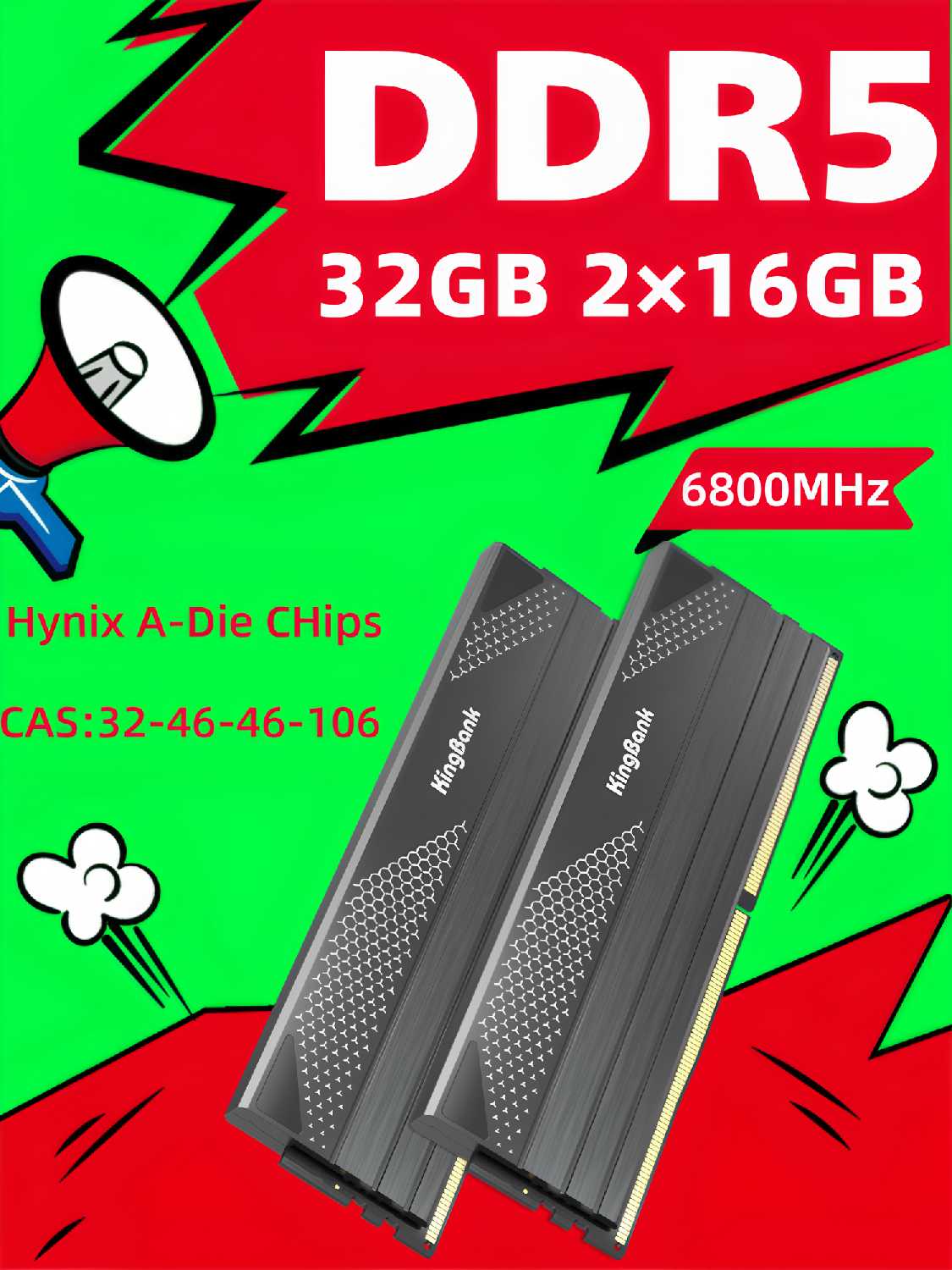 Модуль памяти Kingbank DDR5 6800MHz 224GB 48GB UDIMM New Heatsink (Hynix M-Die) фотография 12