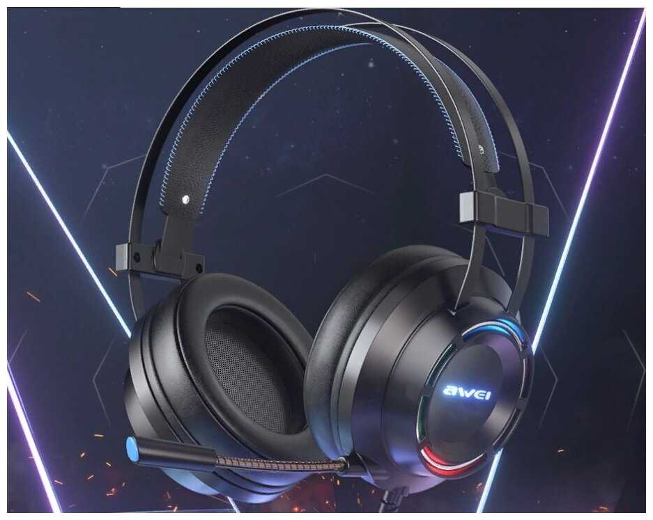 Наушники Awei GM-2 с микрофоном 2.1м черные с подсветкой фотография 1