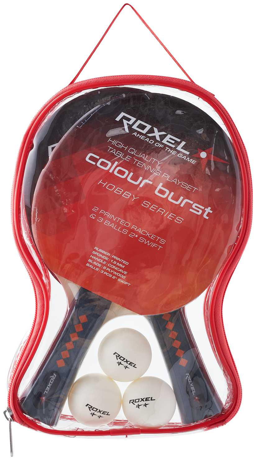 Набор для настольного тенниса Roxel Hobby Colour Burst, 2 ракетки, 3 мяча фотография 3