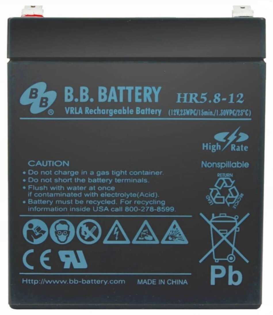 Аккумуляторная батарея B.B. Battery HR5.8-12 (12В 5.3 А·ч) фотография 3