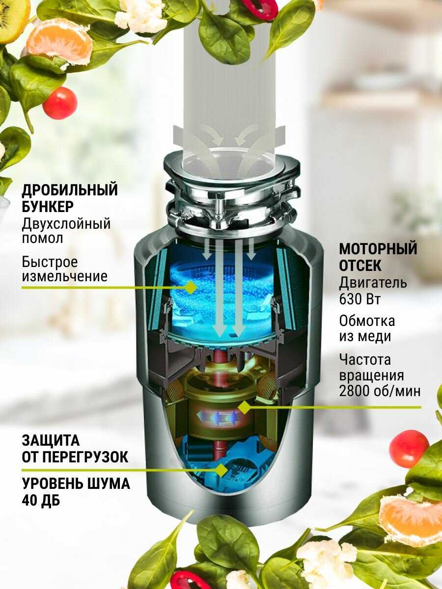 Измельчитель бытовых отходов RAUTT RW-390 электрический встраиваемый 390 Вт 1500 мл фотография 13