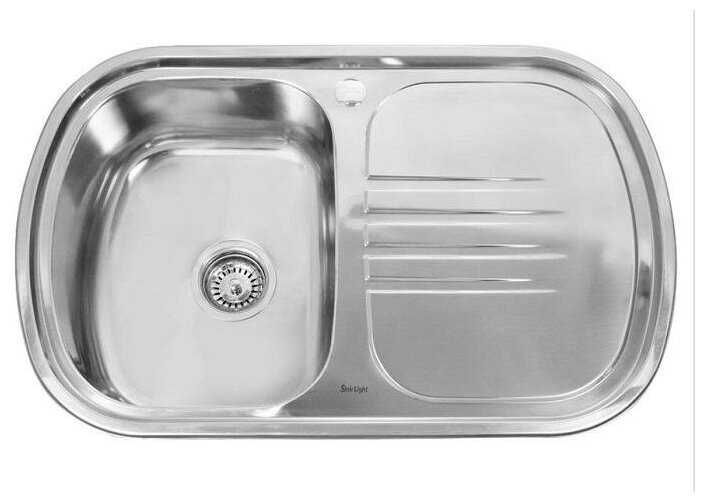 Мойка кухонная врезная из нержавеющей стали правая SINKLIGHT N 7749 R 0.8/180 1P глянец