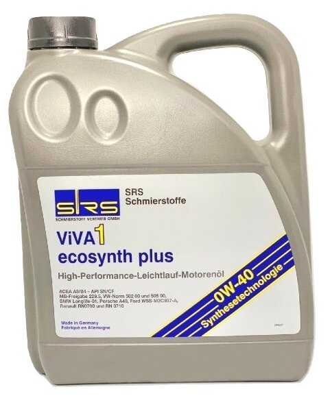 Синтетическое моторное масло SRS VIVA 1 Ecosynth Plus 0W-40 фотография 1