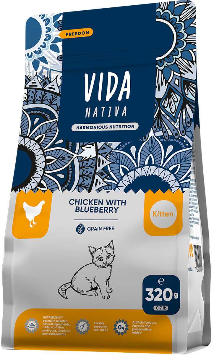 Сухой корм VIDA Natina Сухой корм для котят с курицей и черникой фотография 4