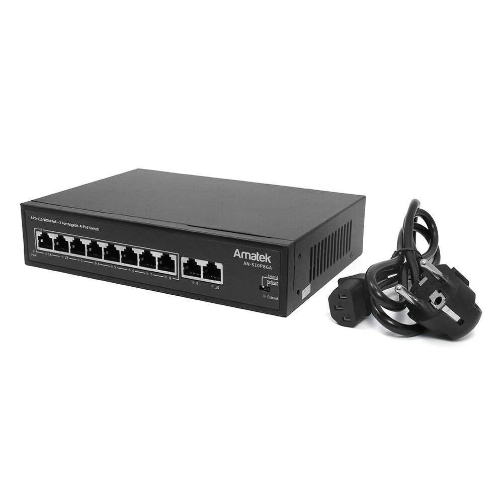 Коммутатор Amatek AN-S10P8GA (10-портов, 100 Мбит/с L2 с PoE+ до 120Вт) фотография 5