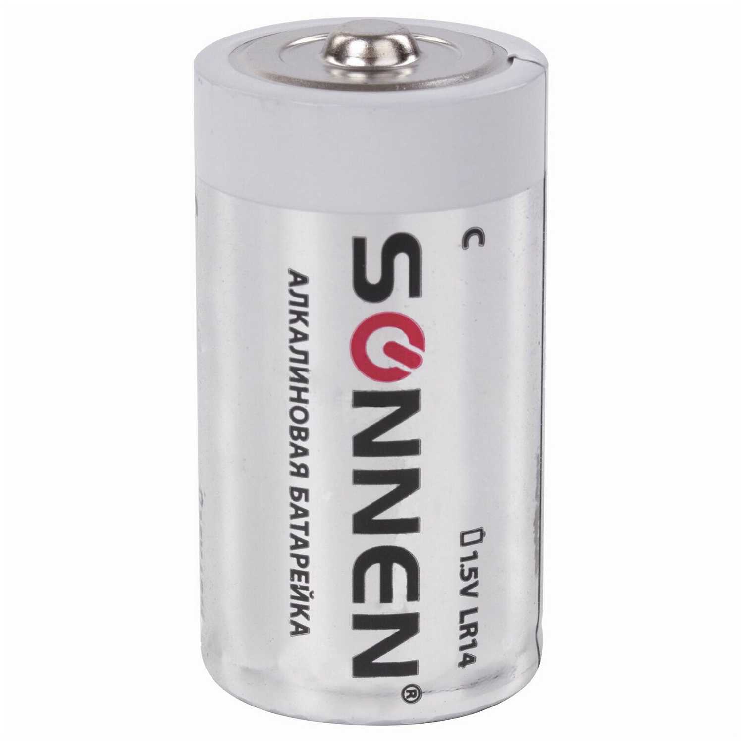 Батарейки комплект 2 шт, SONNEN Alkaline, С (LR14, 14А), алкалиновые, блистер, 451090 фотография 3