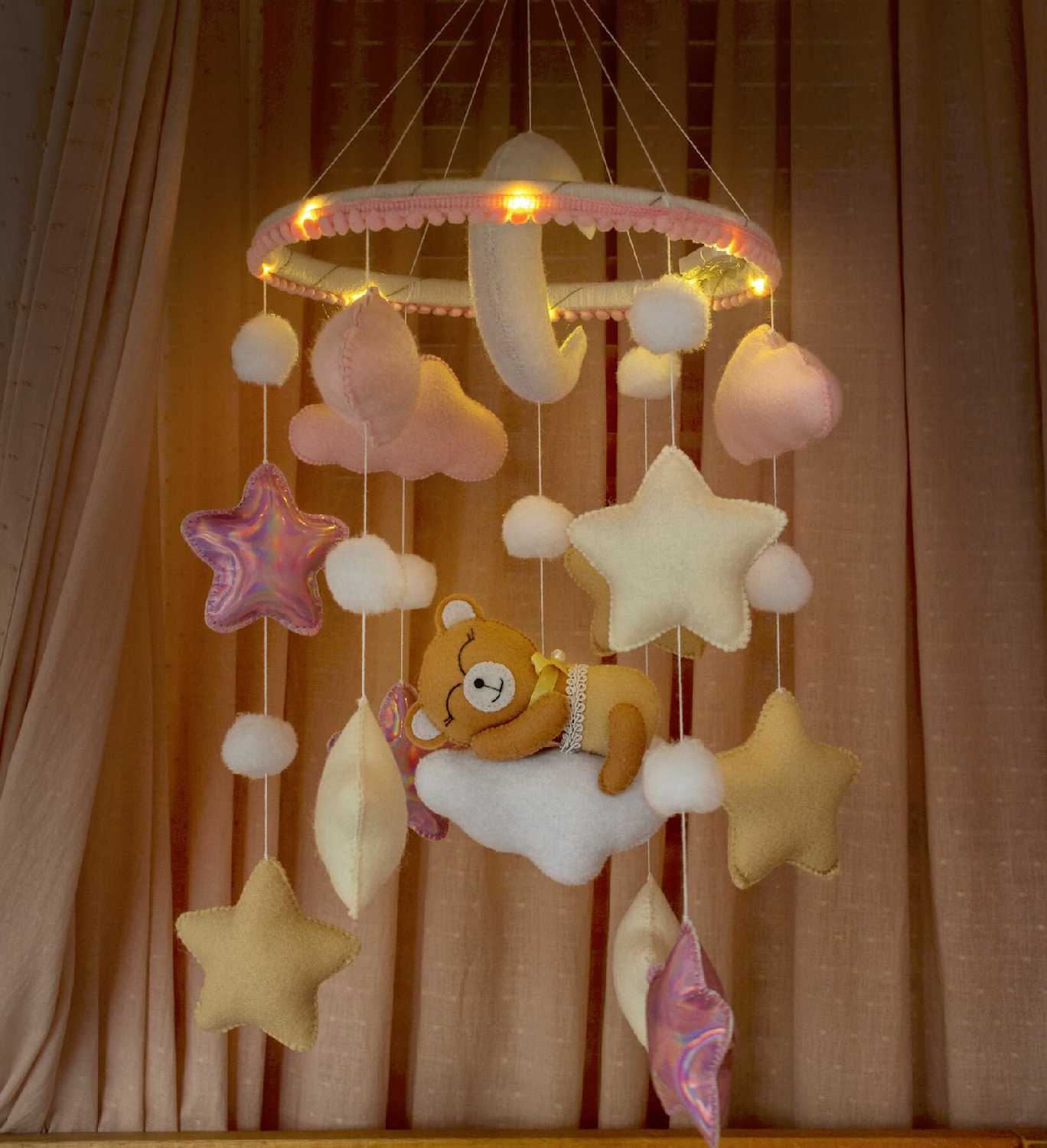 Мобиль в кроватку для новорожденных с подсветкой фотография 24