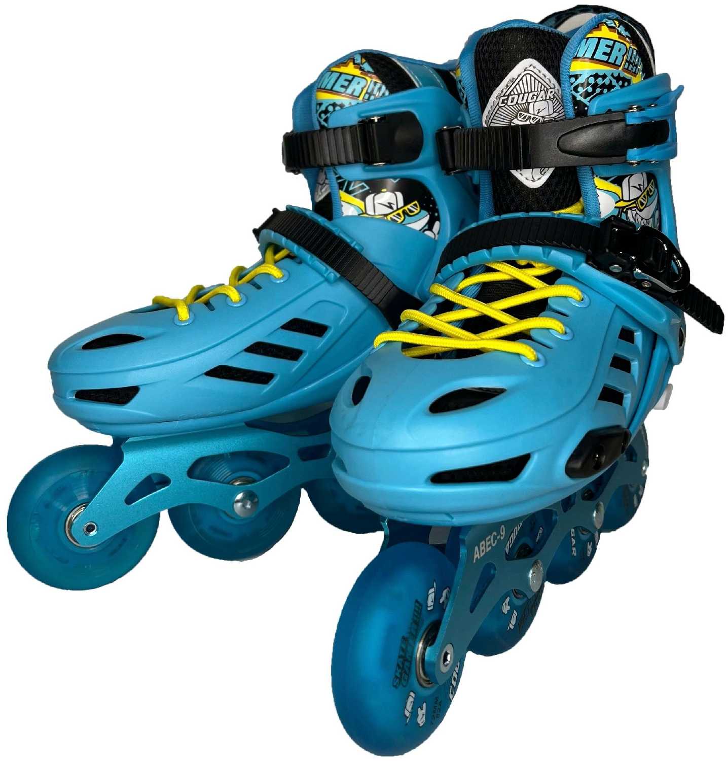 Детские раздвижные роликовые коньки для фрискейта размер L (39-42) голубые фотография 3