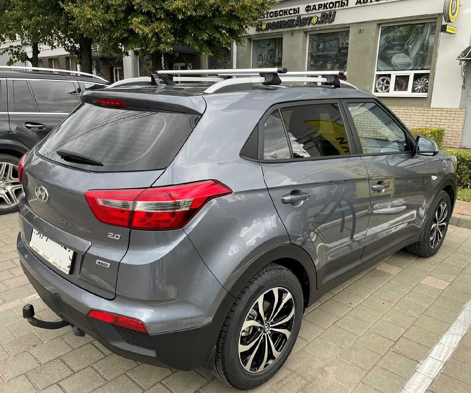 Багажник для Hyundai Creta (Хендай Крета) 2015-2020, Favorit-120 крыло Black, на рейлинги с просветом, (поперечины и упоры) фотография 18
