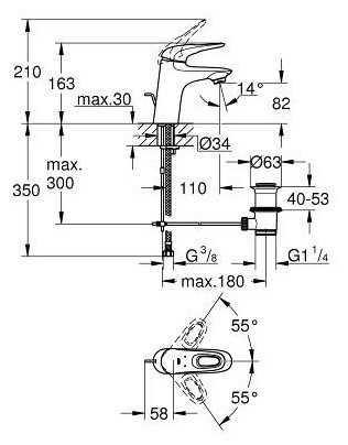 Смеситель для раковины (умывальника) Grohe Eurostyle 33558003, рычажный фотография 1