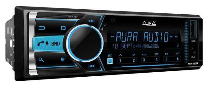 Автомагнитола 1DIN. AURA AMH-88DSP /мультицвет/процессор/USB/FM/Bluetooth