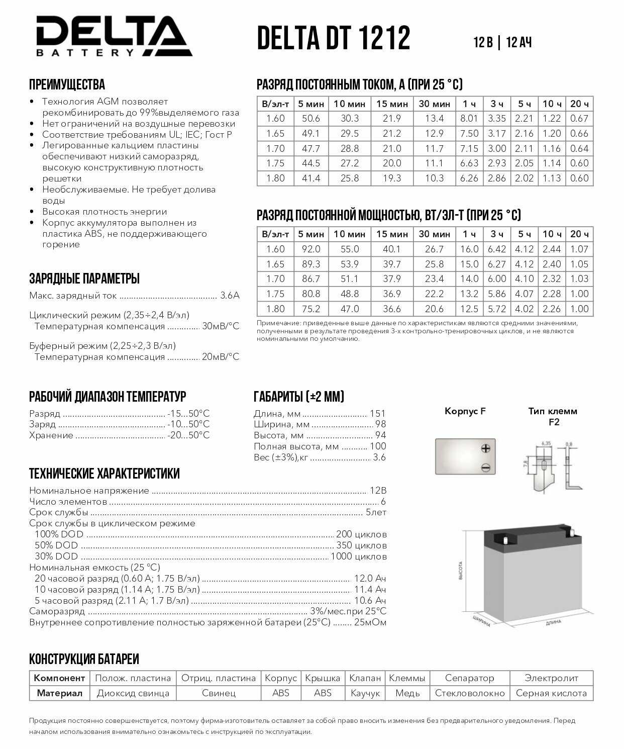 Аккумуляторная батарея DELTA Battery DT 1212 (12В) фотография 4