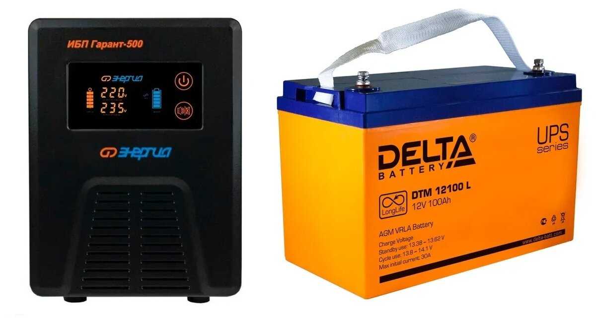 Интерактивный ИБП Энергия Гарант 500 в комплекте с аккумулятором DELTA Battery DTM 12100 L
