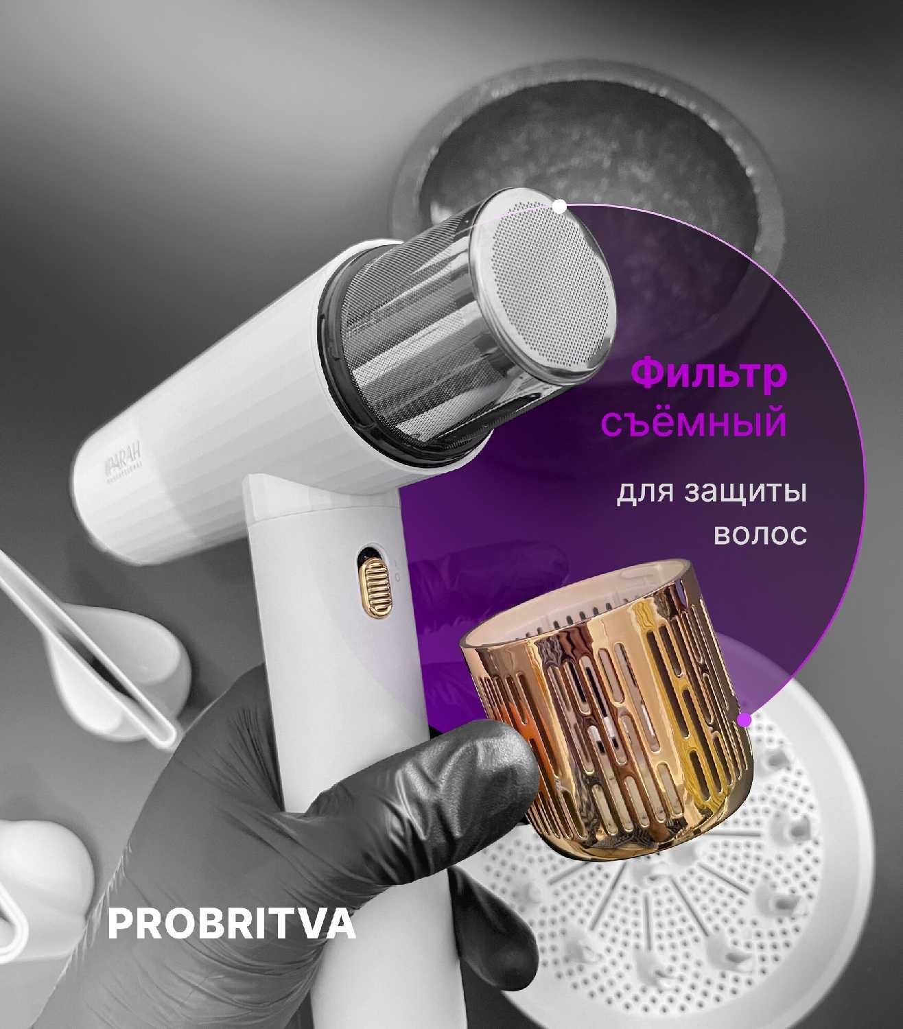Профессиональный фен для укладки волос IPARAH 385 / Фен для сушки волос с насадками и ионизацией , мощный и легкий фотография 3